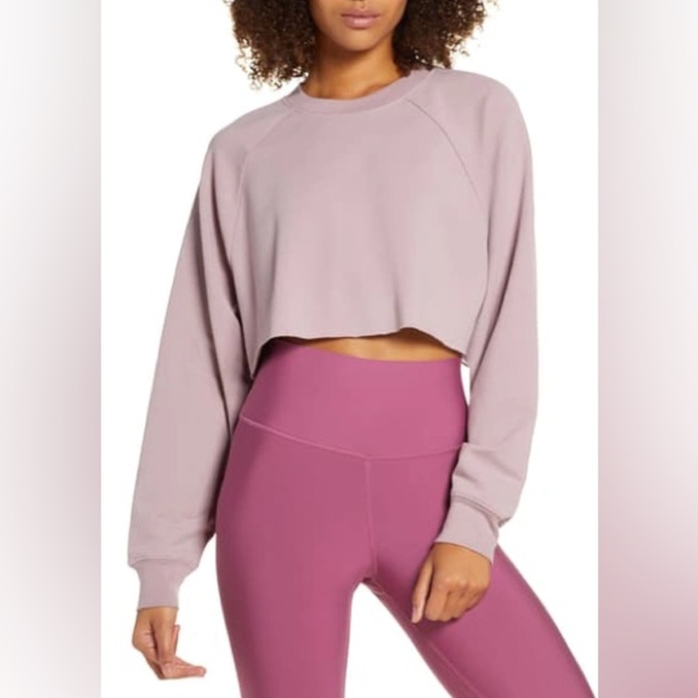 ALO Yoga Cropped Double Take Sweatshirt Light Mauve Small